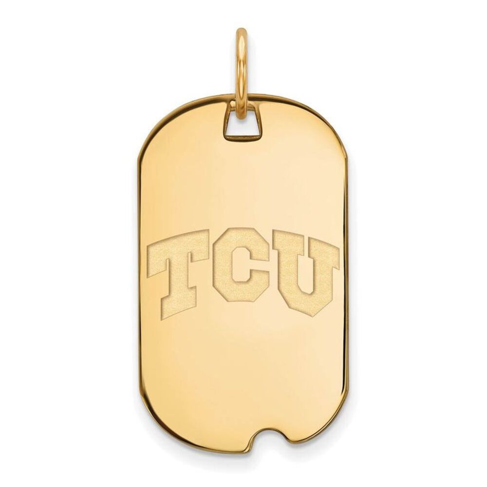 14K Yellow Gold Plated S. Silver Texas Christian SM Dog Tag Pendant